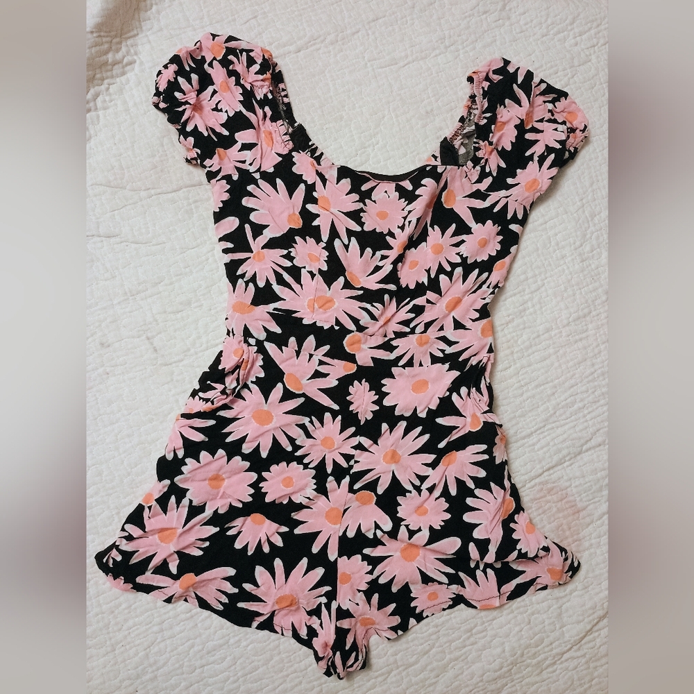 Floral Black and Pink Romper